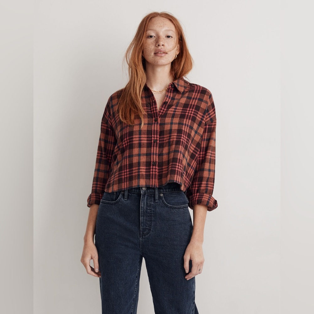 Madewell Cropped Plaid Flannel, Size small